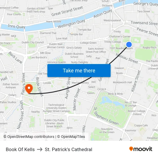 Book Of Kells to St. Patrick's Cathedral map