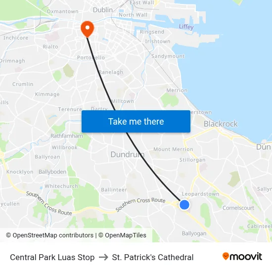 Central Park Luas Stop to St. Patrick's Cathedral map