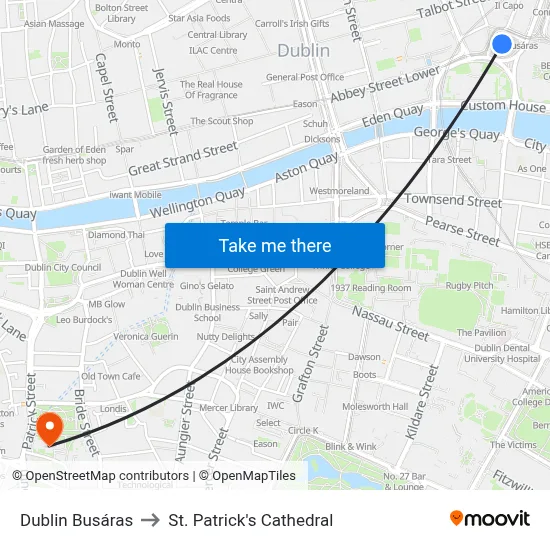 Dublin Busáras to St. Patrick's Cathedral map