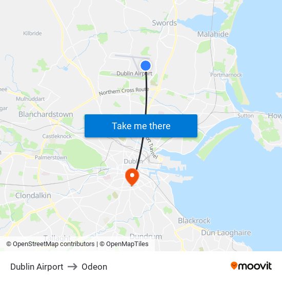 Dublin Airport to Odeon map