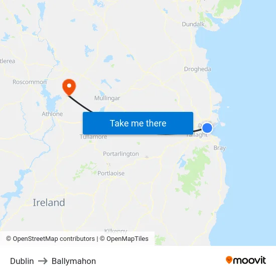 Dublin to Ballymahon map