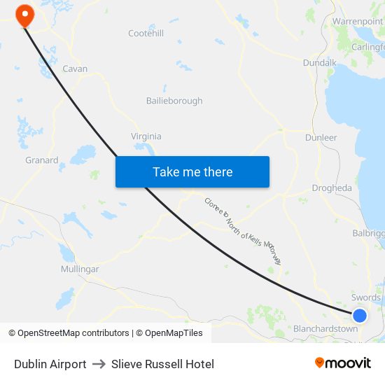 Dublin Airport to Slieve Russell Hotel map