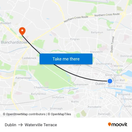 Dublin to Waterville Terrace map