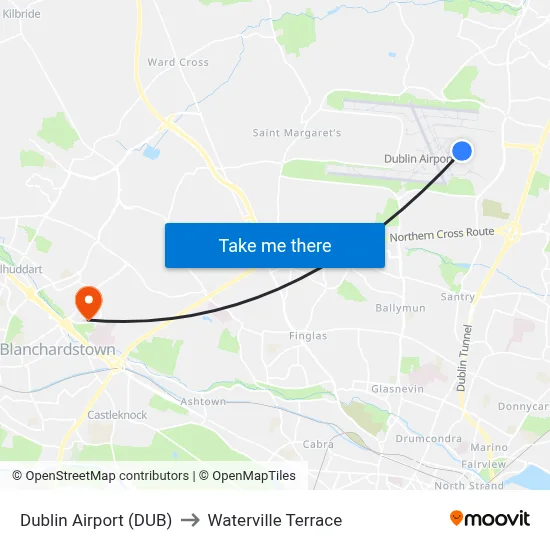 Dublin Airport (DUB) to Waterville Terrace map