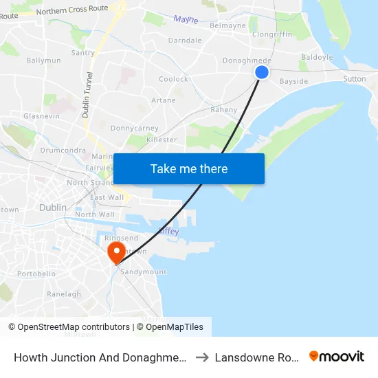 Howth Junction And Donaghmede to Lansdowne Road map
