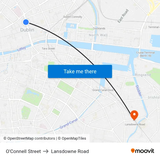 O'Connell Street to Lansdowne Road map