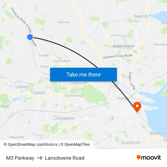 M3 Parkway to Lansdowne Road map