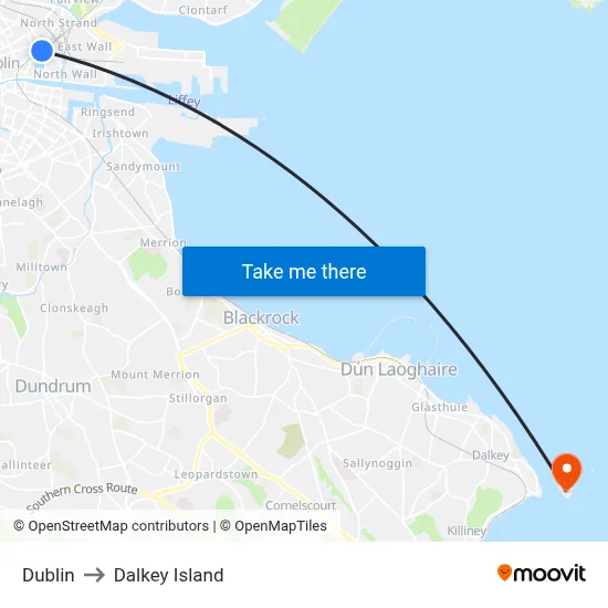 Dublin to Dalkey Island map