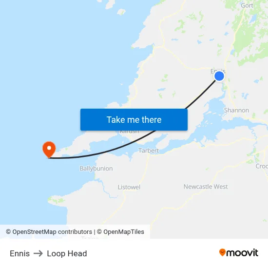 Ennis to Loop Head map