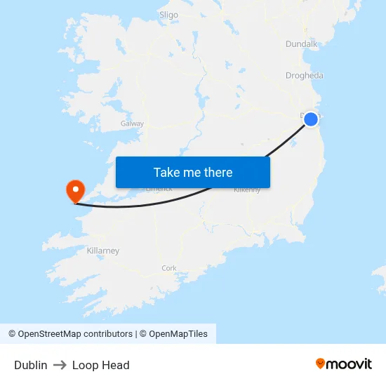 Dublin to Loop Head map