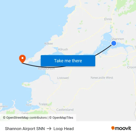 Shannon Airport SNN to Loop Head map