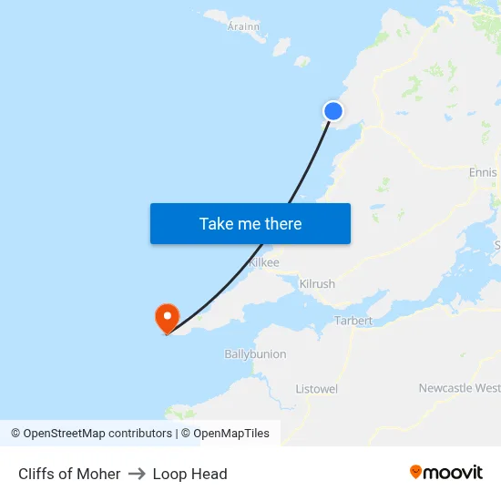 Cliffs of Moher to Loop Head map