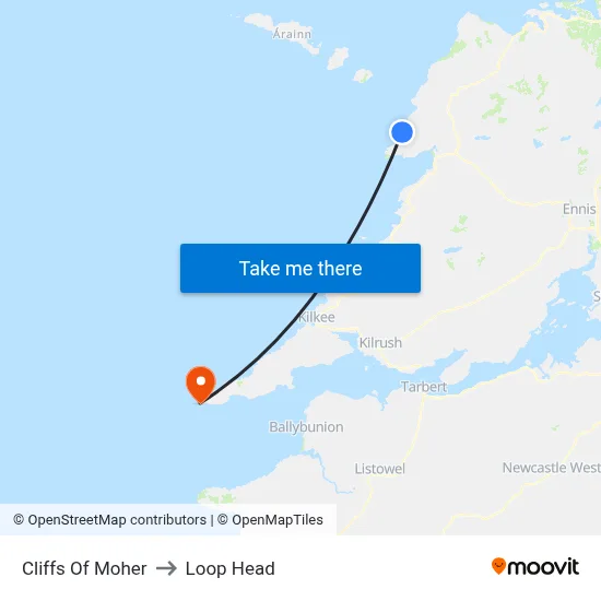 Cliffs Of Moher to Loop Head map