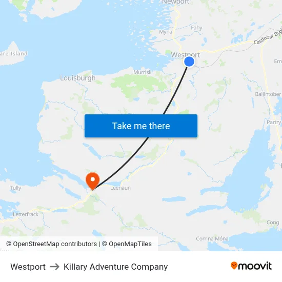 Westport to Killary Adventure Company map