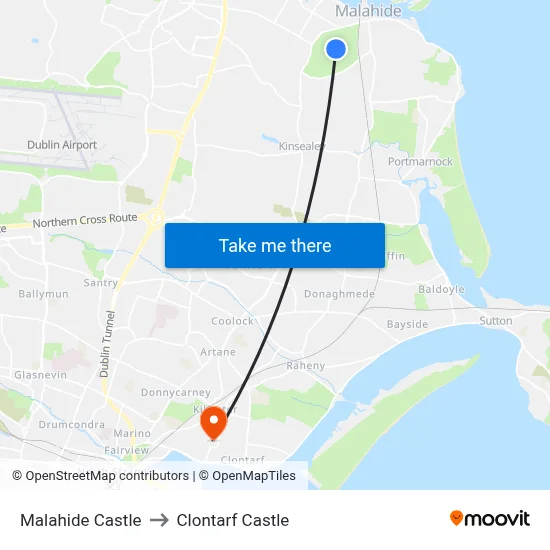 Malahide Castle to Clontarf Castle map