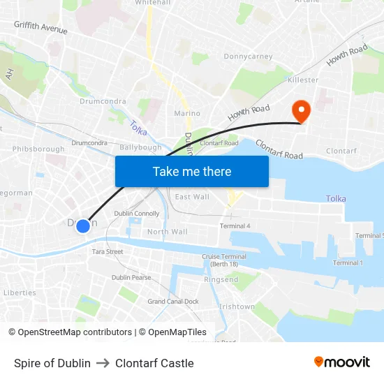 Spire of Dublin to Clontarf Castle map