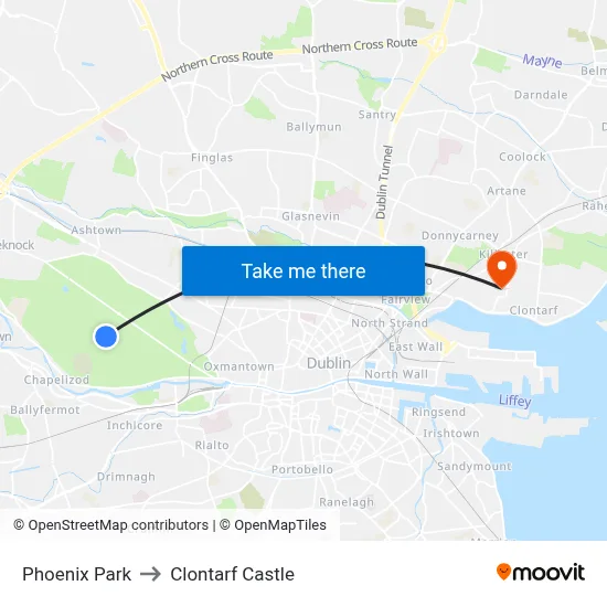 Phoenix Park to Clontarf Castle map