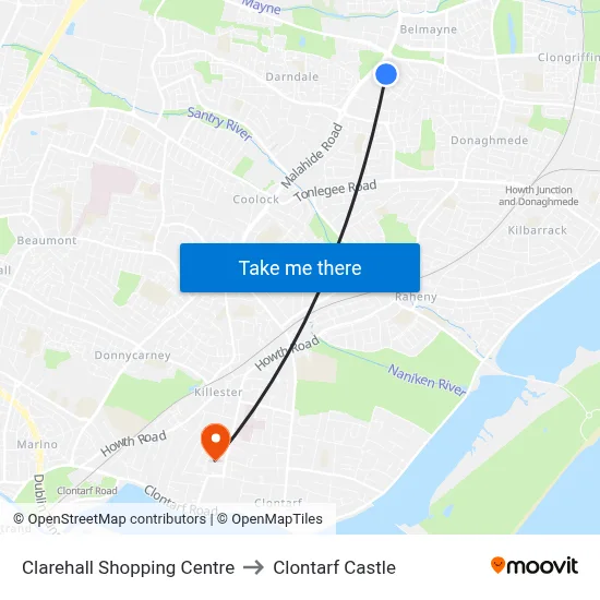 Clarehall Shopping Centre to Clontarf Castle map