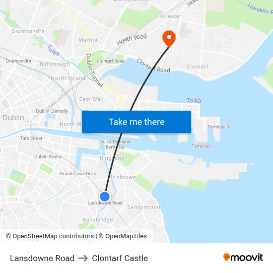 Lansdowne Road to Clontarf Castle map