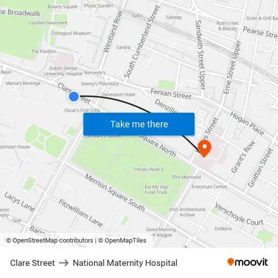 Clare Street to National Maternity Hospital map
