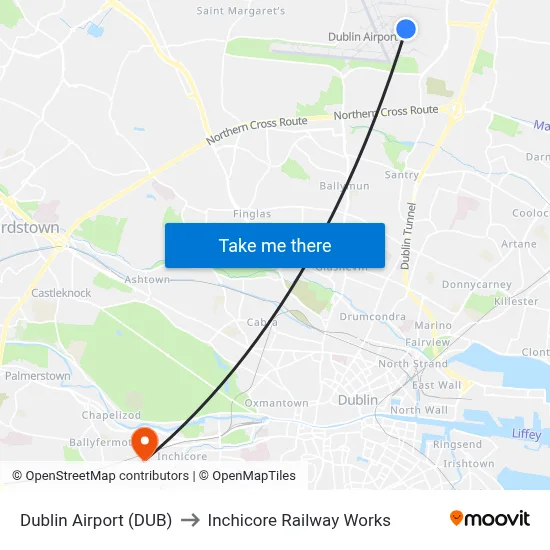 Dublin Airport (DUB) to Inchicore Railway Works map