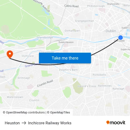 Heuston to Inchicore Railway Works map