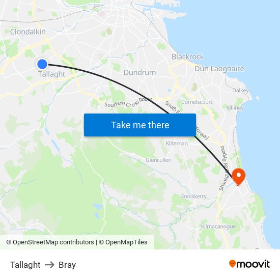 Tallaght to Bray map