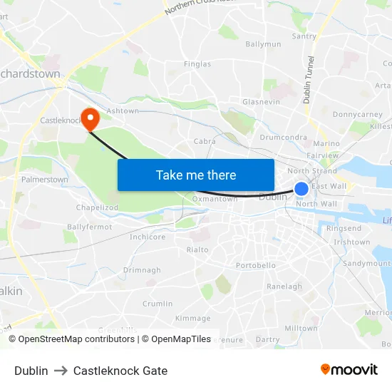 Dublin to Castleknock Gate map