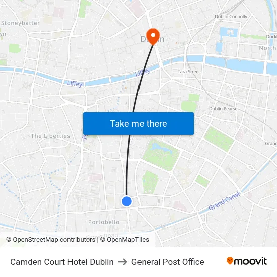 Camden Court Hotel Dublin to General Post Office map