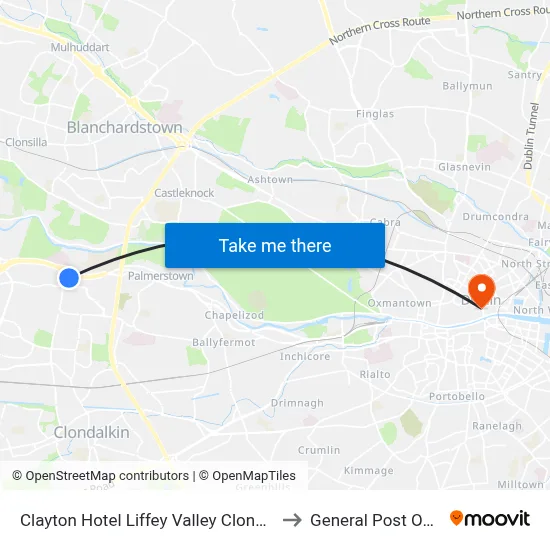 Clayton Hotel Liffey Valley Clondalkin to General Post Office map