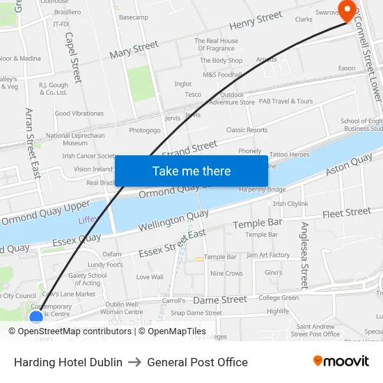 Harding Hotel Dublin to General Post Office map