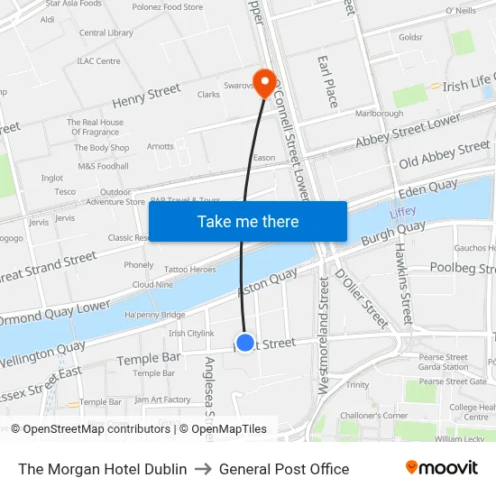 The Morgan Hotel Dublin to General Post Office map