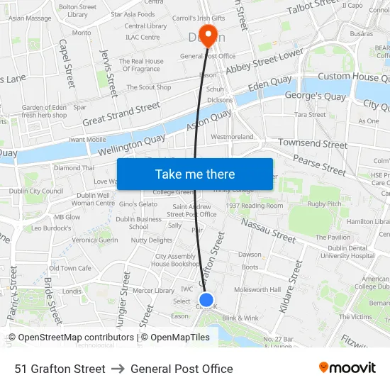 51 Grafton Street to General Post Office map