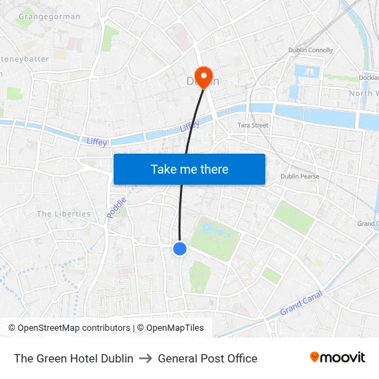 The Green Hotel Dublin to General Post Office map