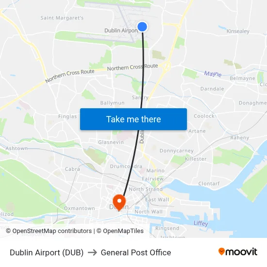 Dublin Airport (DUB) to General Post Office map