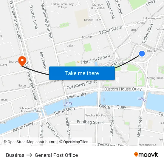 Busáras to General Post Office map