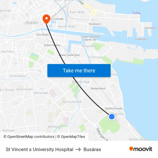 St Vincent s University Hospital to Busáras map