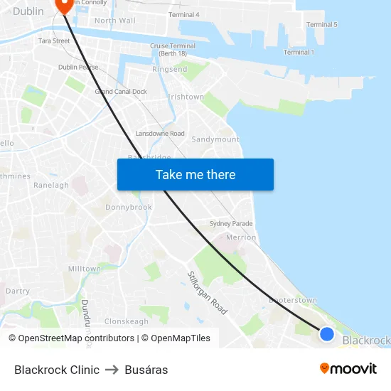 Blackrock Clinic to Busáras map
