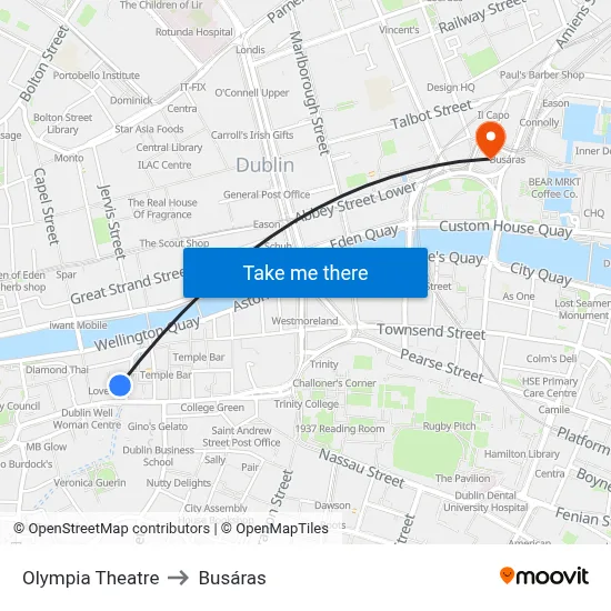 Olympia Theatre to Busáras map