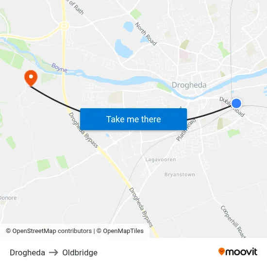 Drogheda to Oldbridge map