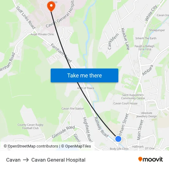 Cavan to Cavan General Hospital map