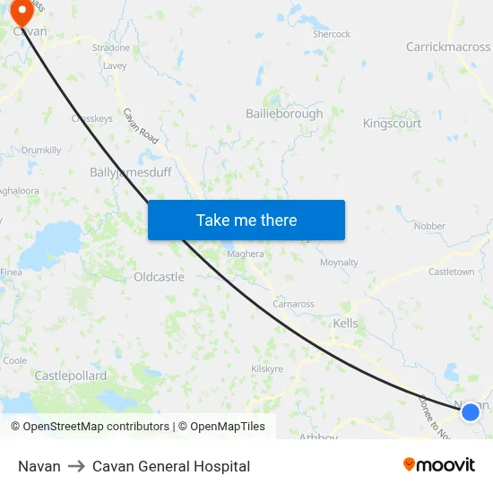 Navan to Cavan General Hospital map