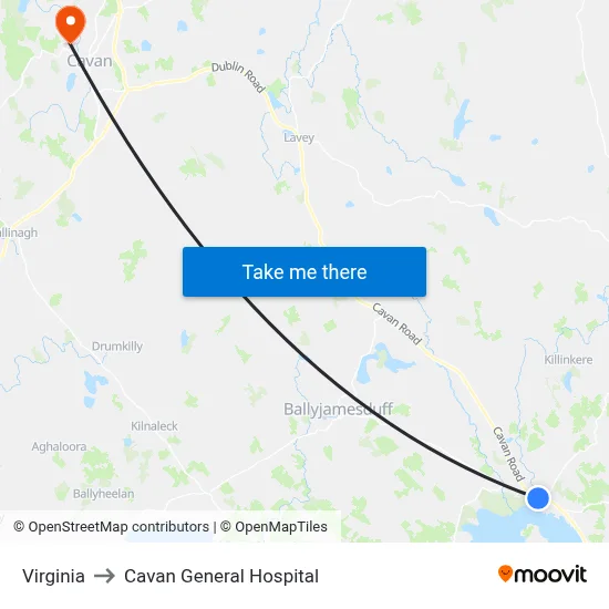 Virginia to Cavan General Hospital map