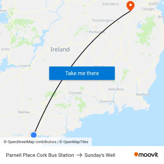 Parnell Place Cork Bus Station to Sunday's Well map