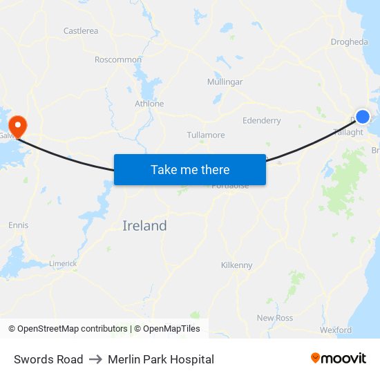 Swords Road to Merlin Park Hospital map