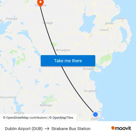 Dublin Airport (DUB) to Strabane Bus Station map