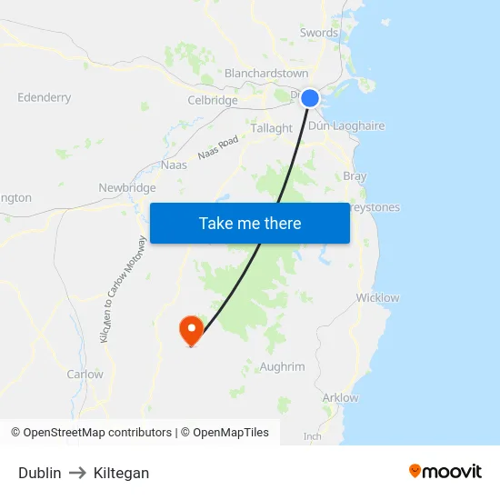 Dublin to Kiltegan map