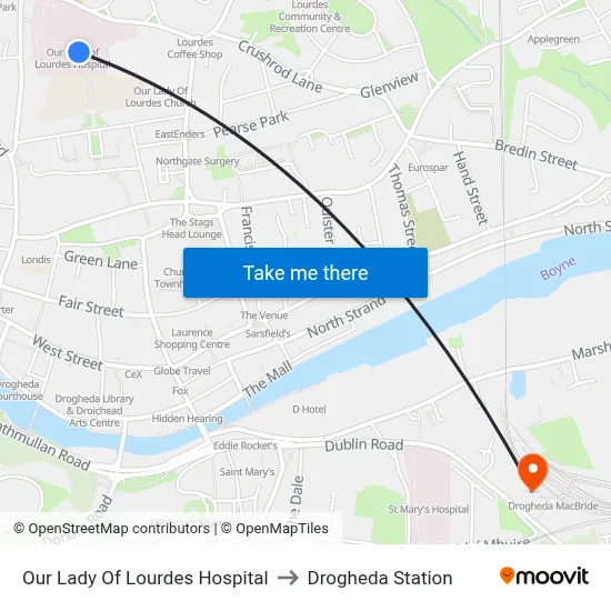 Our Lady Of Lourdes Hospital to Drogheda Station map
