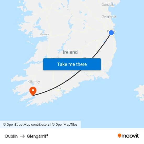 Dublin to Glengarriff map