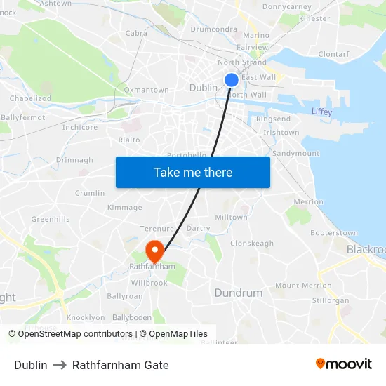 Dublin to Rathfarnham Gate map